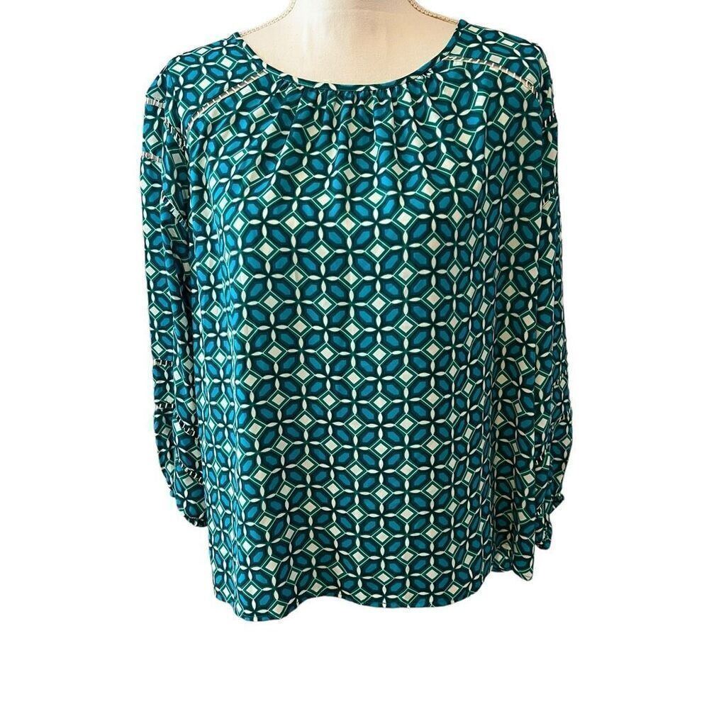 LOFT Blue and Green Long Sleeve Tunic Blouse Size Small